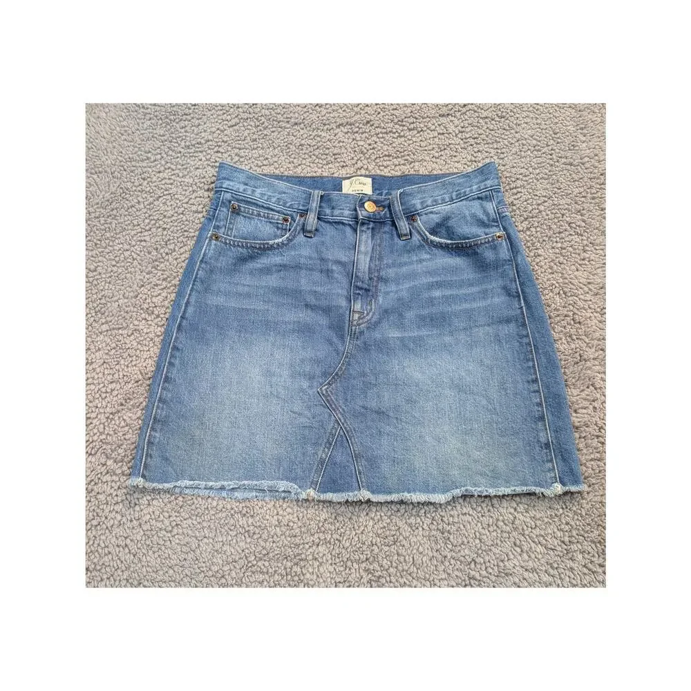 J. Crew Jean Skirt Women's Size 27 Medium Wash Raw Edge Hem(0616)